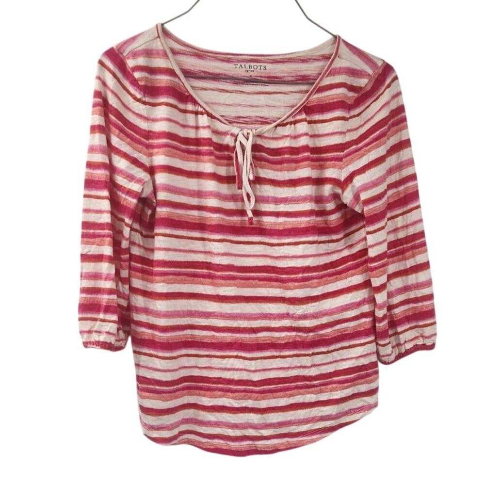 TALBOTS 3/4 Sleeve Pink Striped Top Womens Petite Size Small S